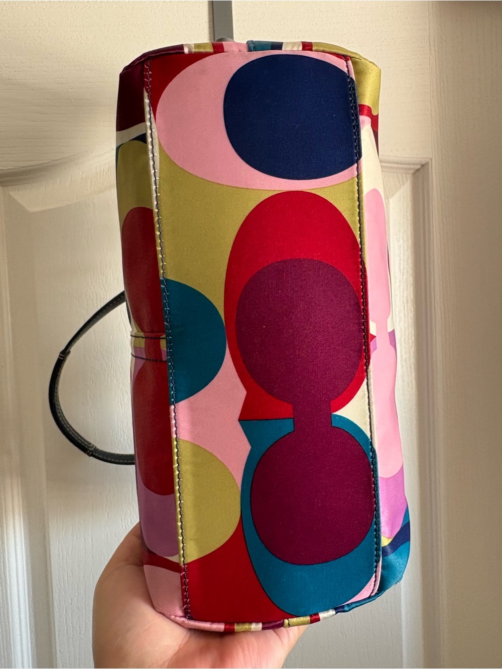 Coach Multicolor Pop Circle Canvas Tote with Navy Trim - Picture 5 of 9